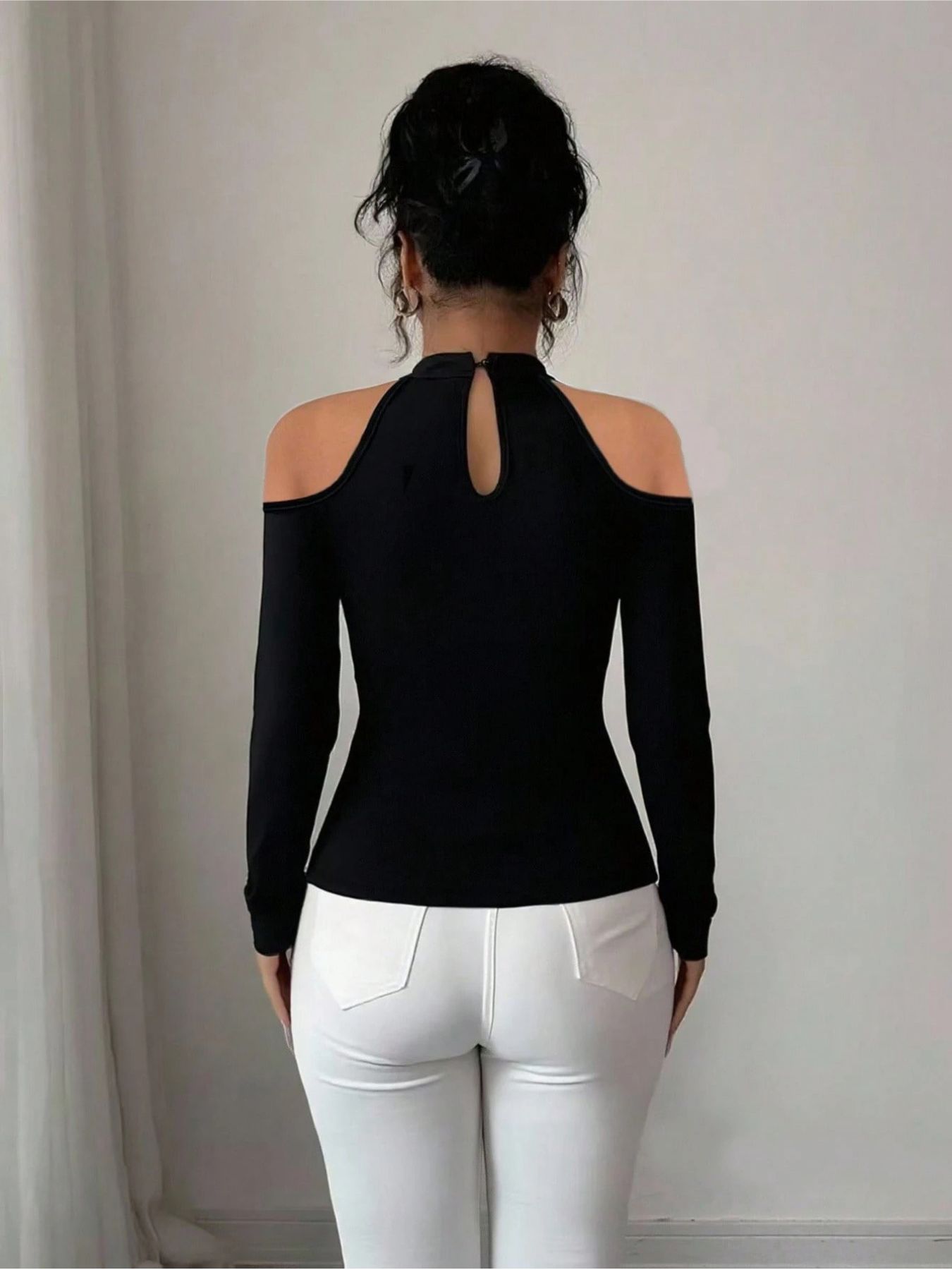 Womens Long Sleeve Top New Hollow Off-shoulder Slim Top Evening Party Wear